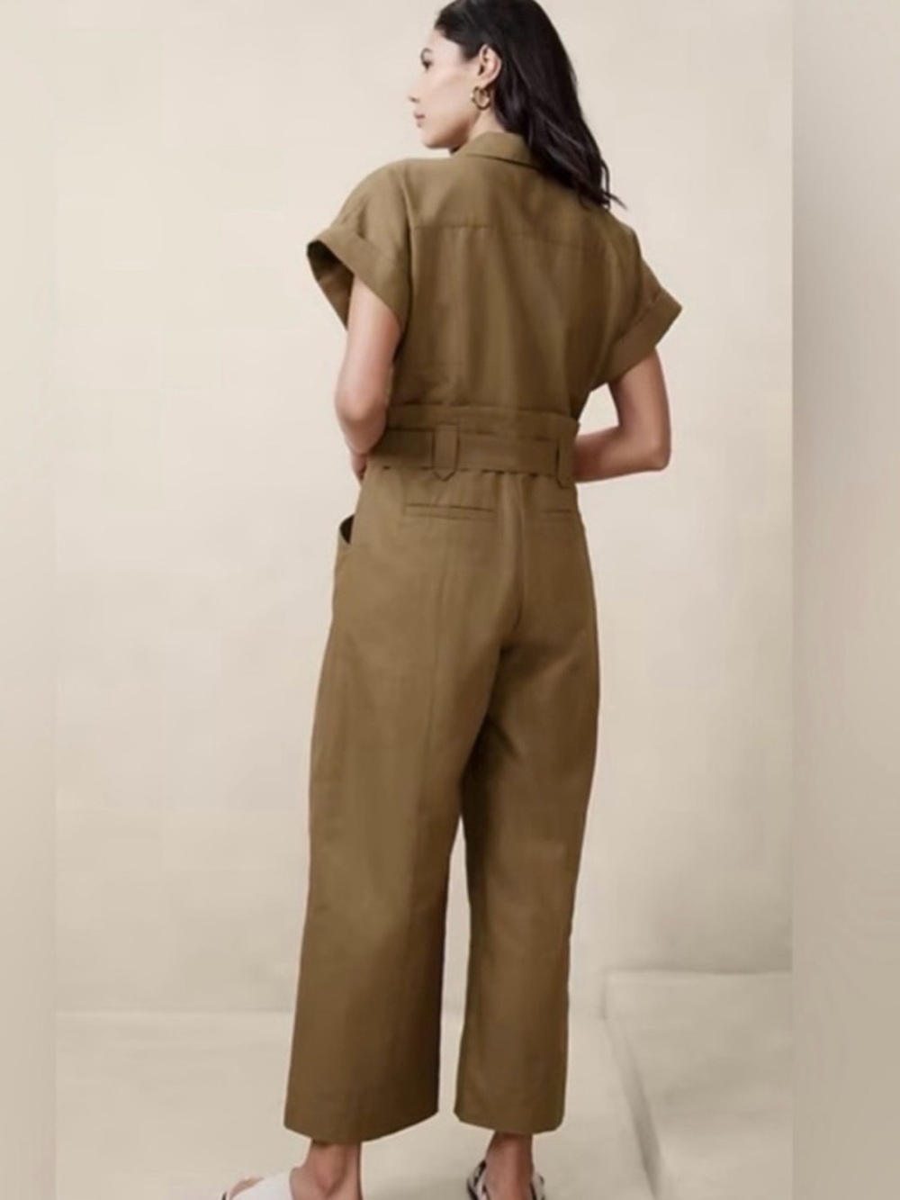 Banana Republic Olive Utility Short-Sleeve Belted Jumpsuit